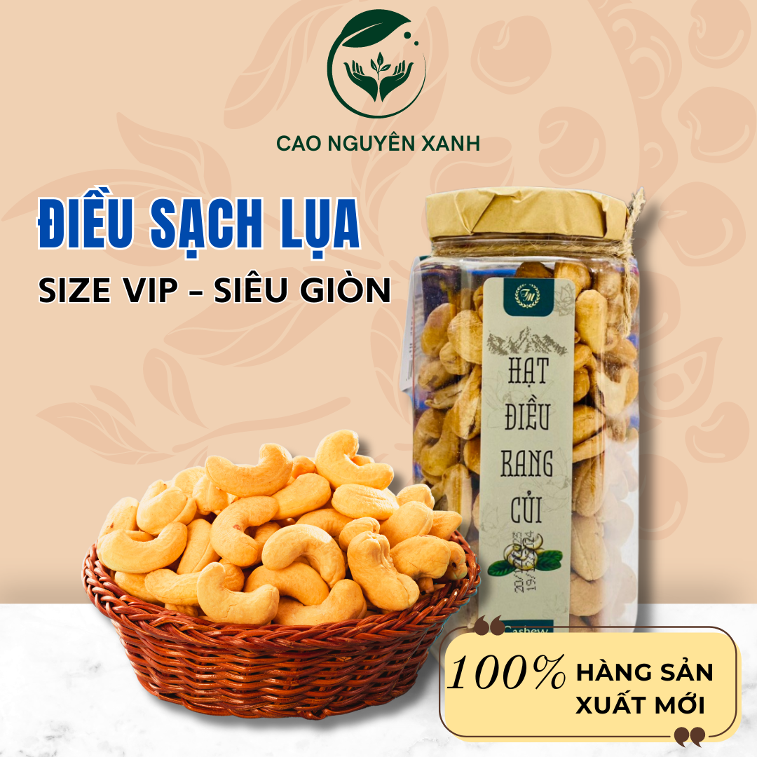 Hạt điều rang muối nguyên hạt sạch lụa Bình Phước ngũ cốc dinh dưỡng tốt cho bà bầu, hũ 450g, Ăn vặt Cao Nguyên Xanh