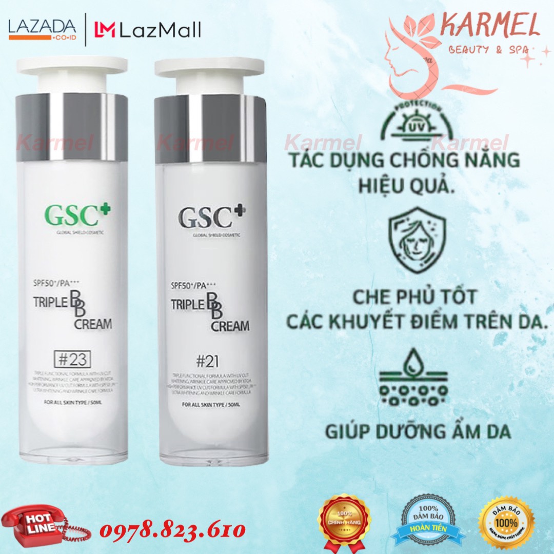Kem nền chống nắng gsc triple bb cream spf50+/pa+++ 50ml - karmel chính hãng