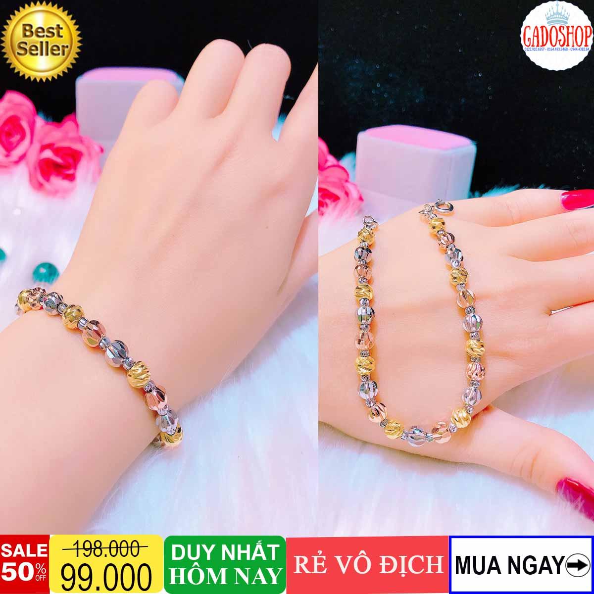[SIÊU GIẢM GIÁ] Lắc tay bạc nữ, lắc tay bi 3 màu phối mạ vàng mạ bạch kim mạ vàng hồng chạm khắc hoa văn tinh tế xinh đẹp thiết kế thời trang độc đáo Trang sức Minshop VV23091907 - đeo đi tiệc đi chơi làm công sở cực sang chảnh và quý phái