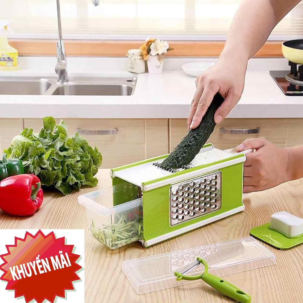 dụng cụ thông minh, dụng cụ cắt tỉa rau củ quả, dụng cụ cắt tỉa rau củ quả, bộ cắt gọt hoa quả đa năng - Dụng Cụ Bào Thái Sợi Rau - Củ - Quả Thông Minh 5 Trong 1 Grater, Bộ Nạo Thái 4 Mặt Khuôn Có Khay đựng thành phẩm Tiện Lợi