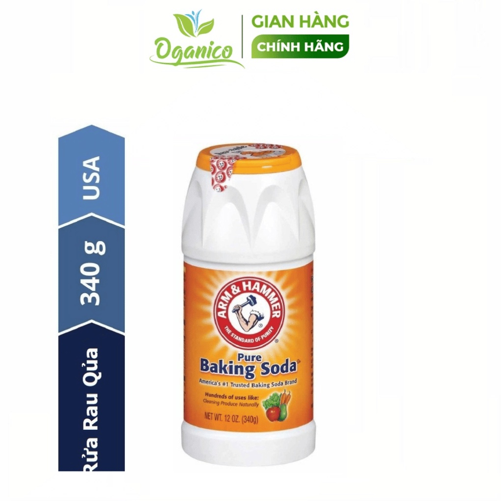 Baking Soda chai 340g rửa rau củ quả chính hãng Arm and Hammer nhập khẩu Mỹ