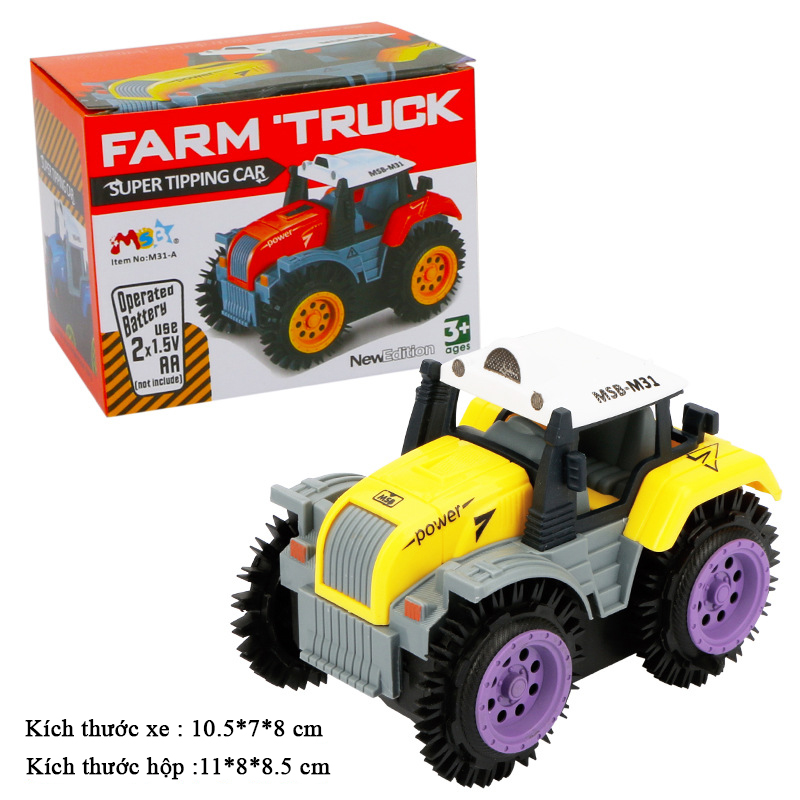 Xe ô tô đồ chơi chạy pin,xe tải nông trại cho bé, chạy bằng pin tiểu (màu vàng bánh tím-chưa kèm pin) nhựa ABS an toàn