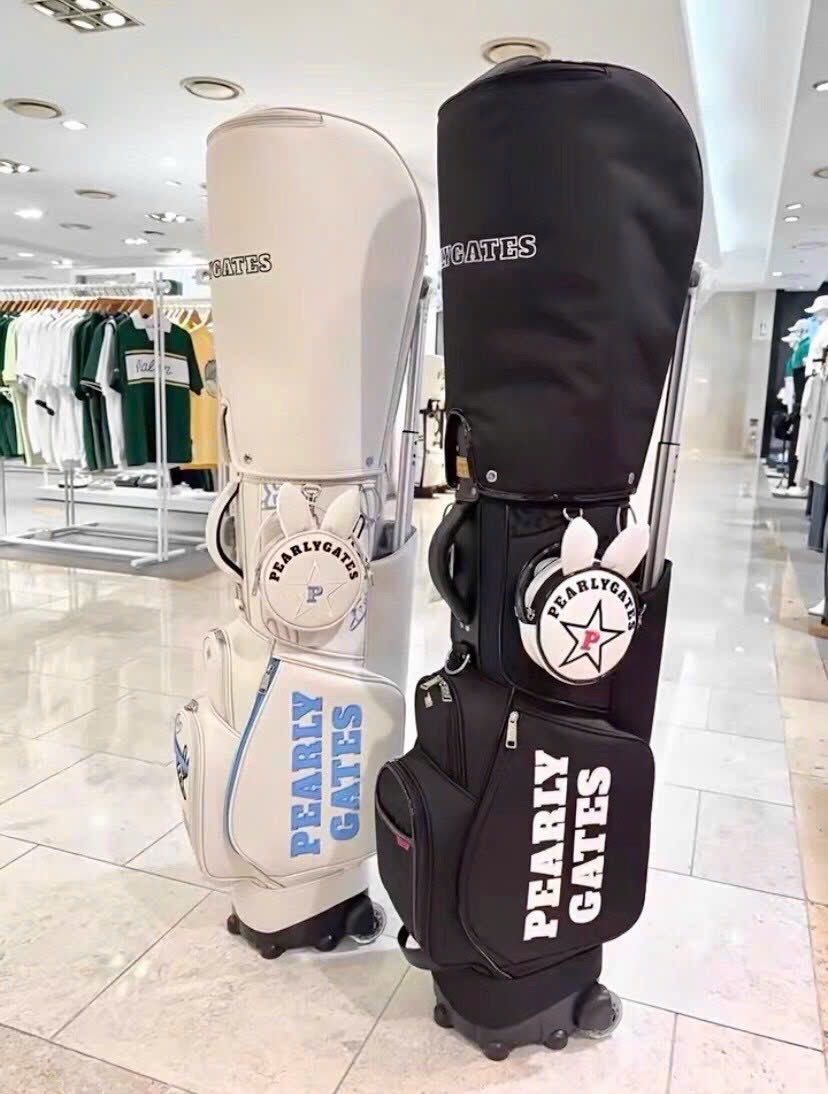 Túi gậy Pearly Gates chất liệu da cao cấp-túi có bánh xe tay kéo tiện lợi