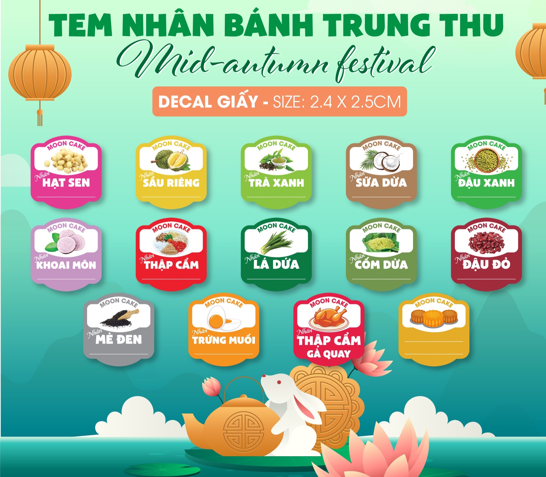 Tem dán mẫu hình - nhãn dán nhân bánh trung thu - mới