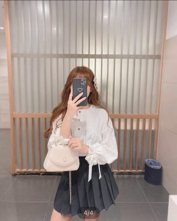 [ FREESHIP] Áo sơ mi trắng nữ tay dài dáng babydoll dễ thương, áo kiểu nữ phối cúc tay nơ đi học, đi tiệc cute chất vải mềm mịn, sơ mi học sinh đi học [ SM KHUY ĐEN]
