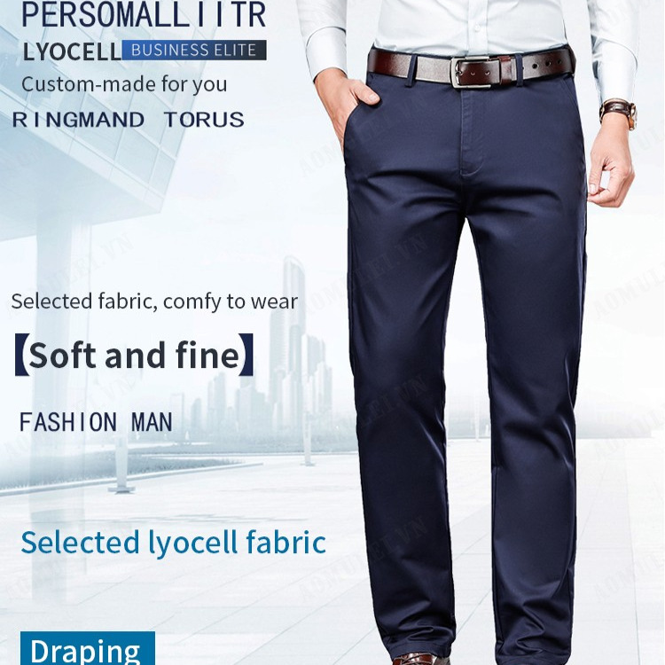 aomulei New middle-aged and elderly men's casual pants elastic mid-waist loose business