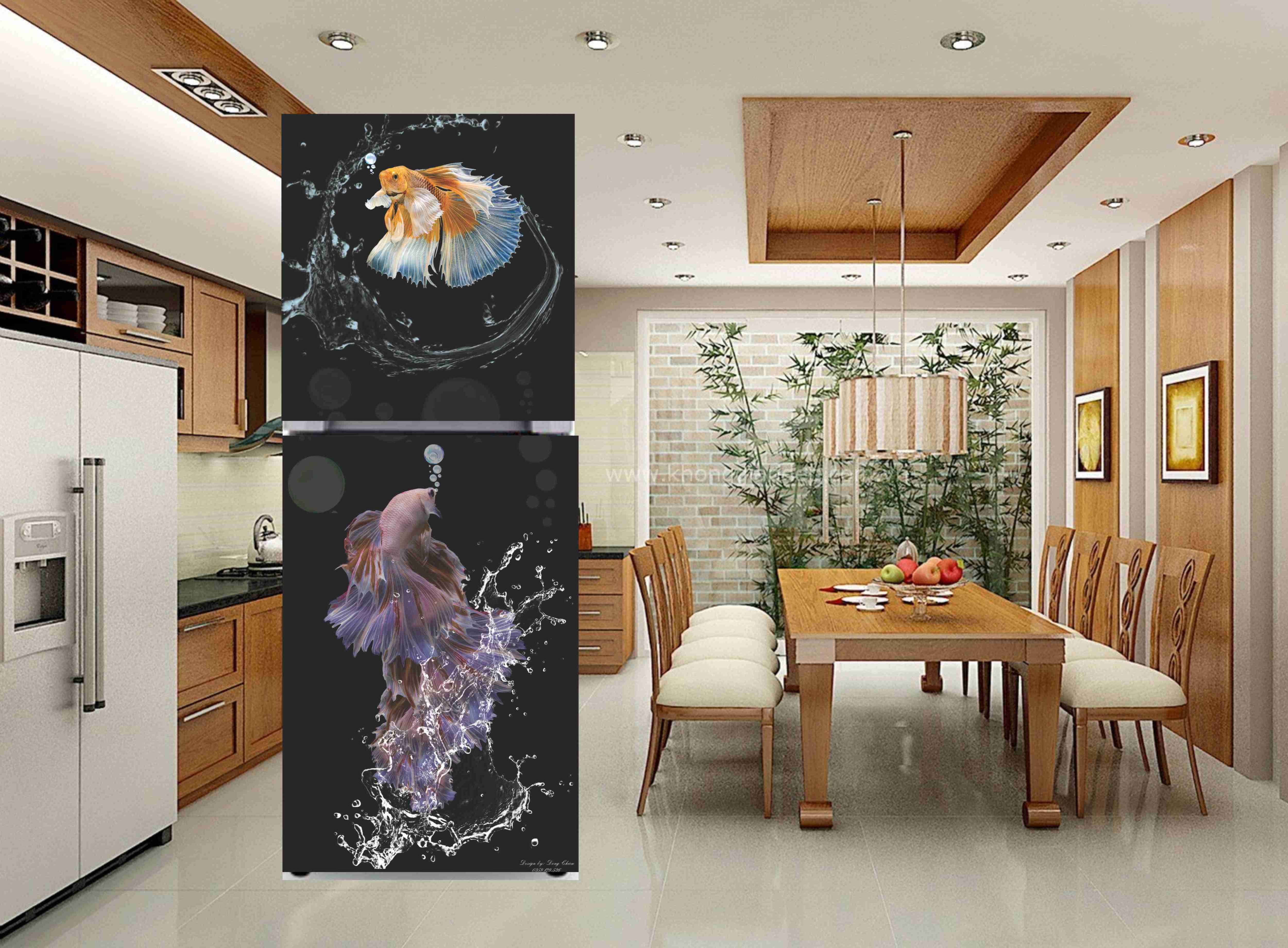 Giấy dán trang trí tủ lạnh 3D mẫu cá đẹp - Chất liệu decal chống nước, siêu bền, , dễ dàng tự dán tại nhà