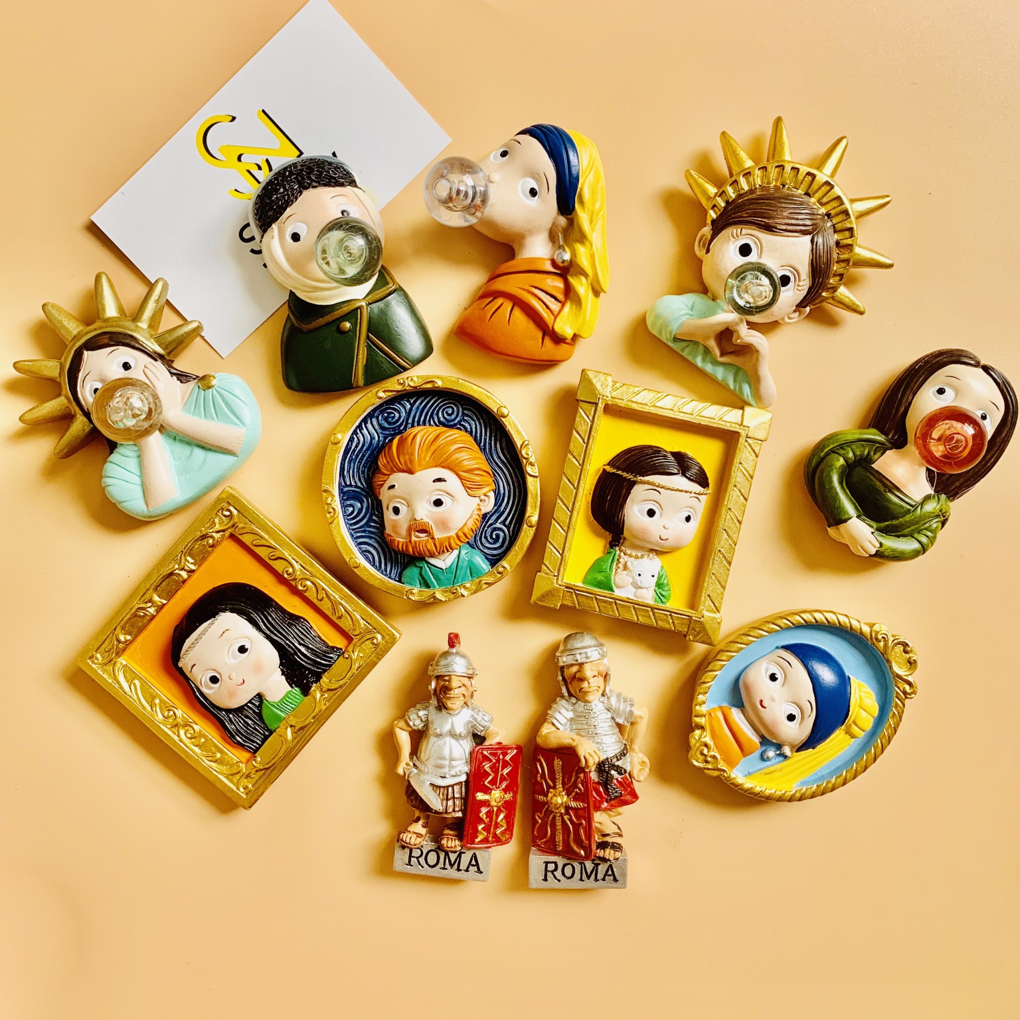 Nam châm hít dán dính trang trí tủ lạnh, kệ sắt, lò viba hình ảnh nghệ thuật Châu Âu