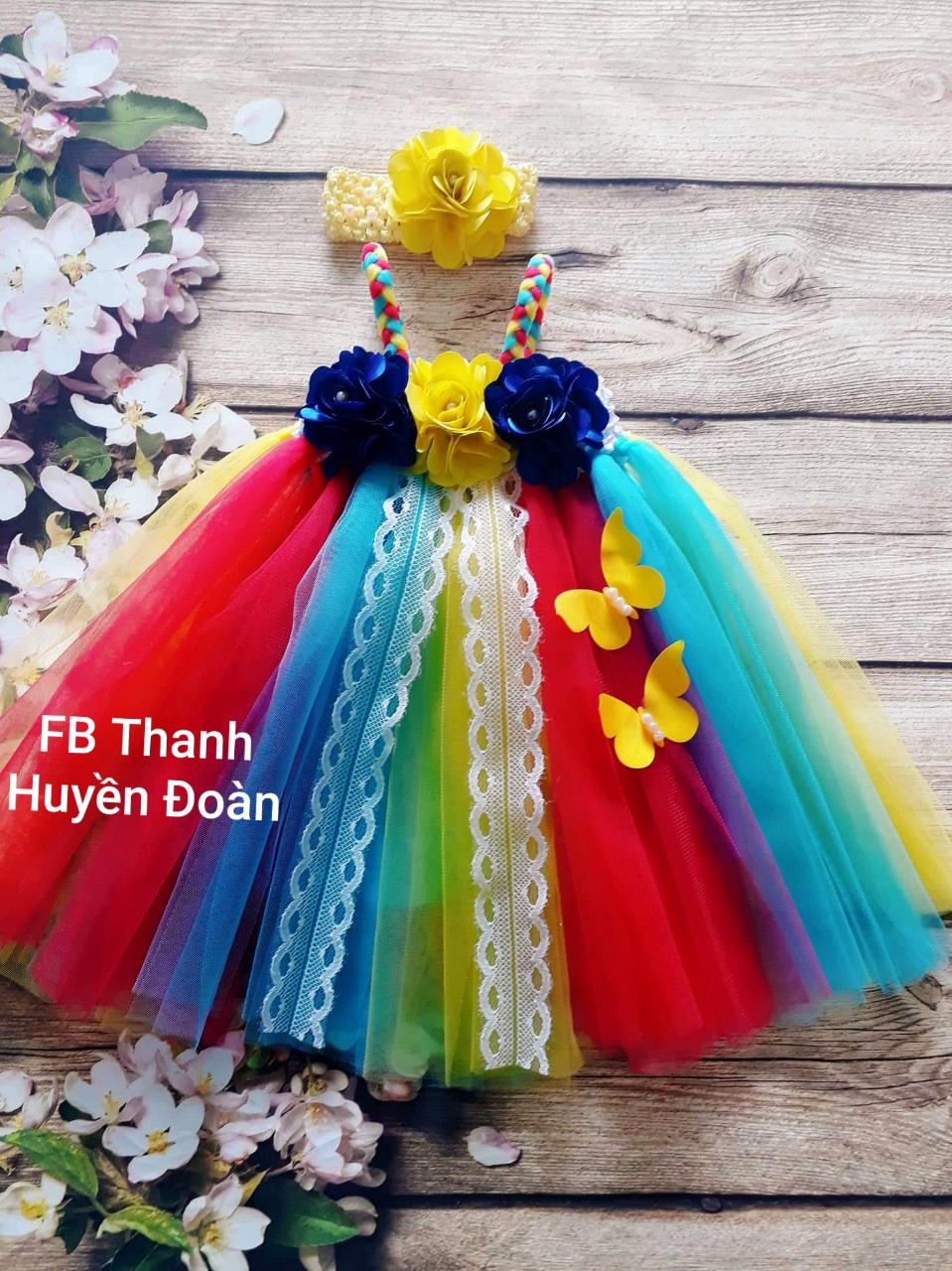 Váy bé gái tutu công chúa vải voan 3 màu - tay bím cho bé từ 0- 10 tuổi