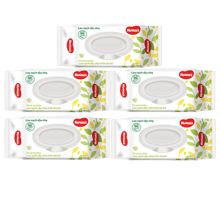 [HCM]Combo 5 gói khăn ướt không mùi Huggies 80 TỜ - làm sạch dịu nhẹ (dùng được cho trẻ sơ sinh)