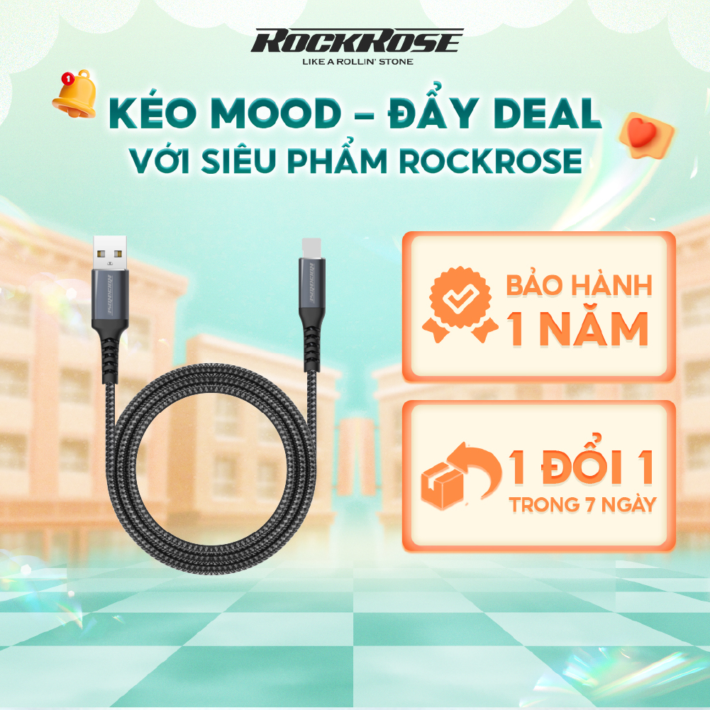 Cáp sạc nhanh 2.4a rockrose powerline al - usb a to lightning - dây nylon chống rối dài 1m siêu bền sạc nhanh cho iphone/ ipad