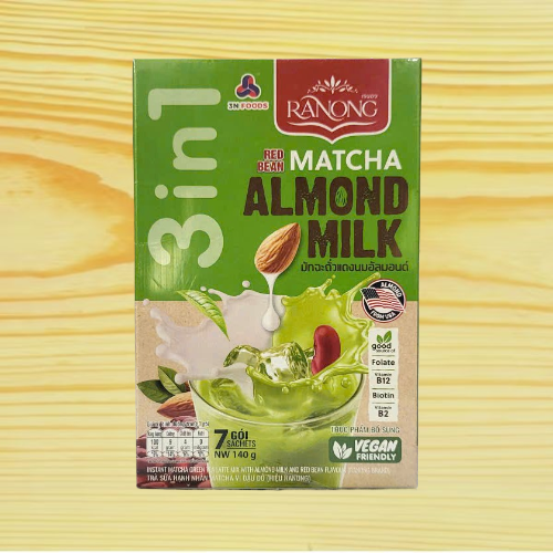 [Hộp XANH LÁ 140gr / 7 gói] TRÀ SỮA HẠNH NHÂN MATCHA VỊ ĐẬU ĐỎ RANONG TEA 3 in 1 Instant Green Tea Latte