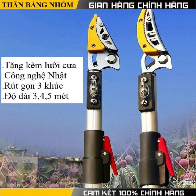 Kéo cắt tỉa cànhkéo hái hoa quả trên cao Cán được làm từ hợp kim nhôm nhẹ bền tiết kiệm sức lao động Đầu kéo lữa cưa được làm từ thép rất sắc bén