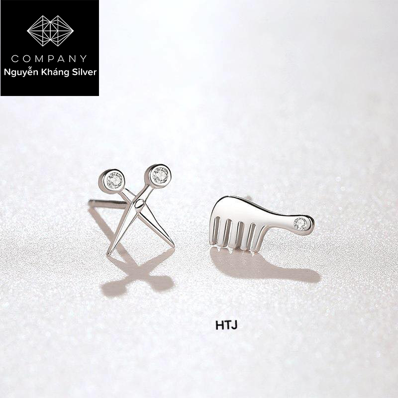 1 chiếc nụ tai bạc hình lược, kéo cá tính bằng bạc