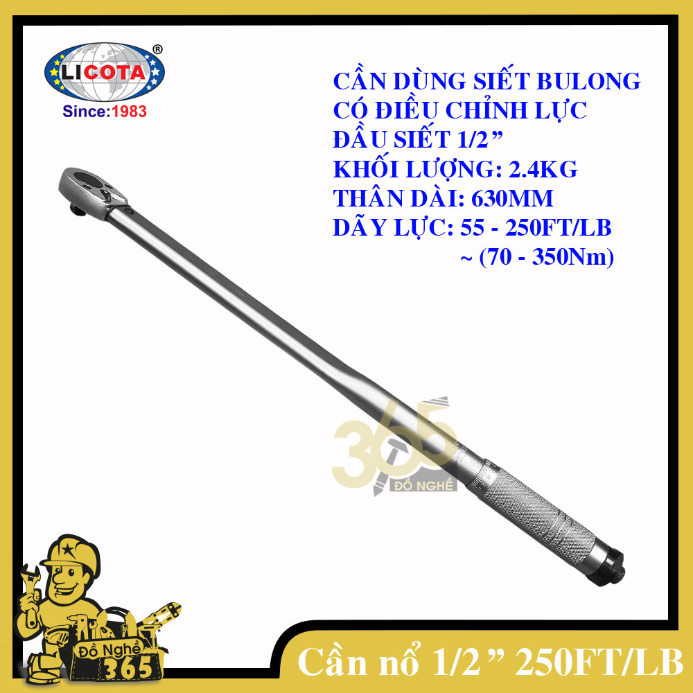 Cần siết chỉnh lực 1/2" Cao Cấp LICOTA cần chuyên dùng siết và chỉnh lực trên bulong, cần làm từ thép CR-V cao cấp, dùng cho các công trình có chi tiết đồi hỏi độ chính xác cao.