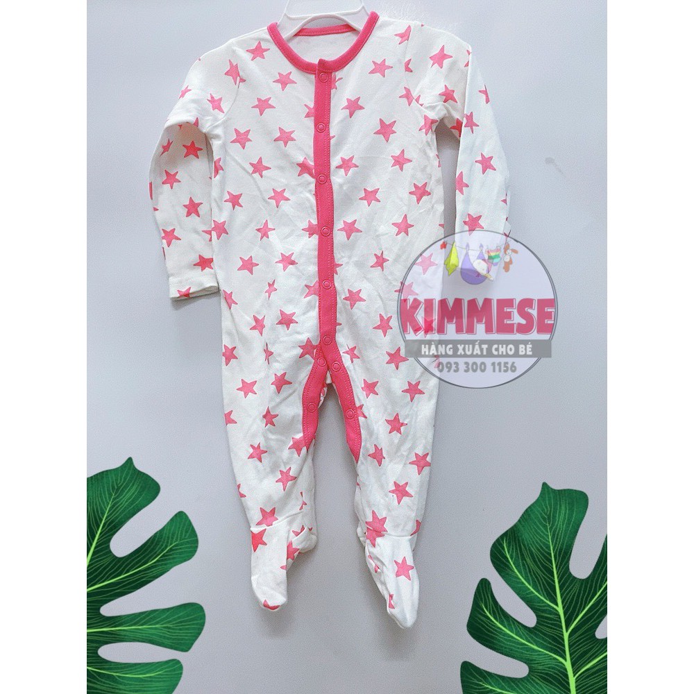 Sleepsuit bộ body cho bé cotton d.stores xuất dư gái trắng/sao hồng - đồ ngủ cho bé