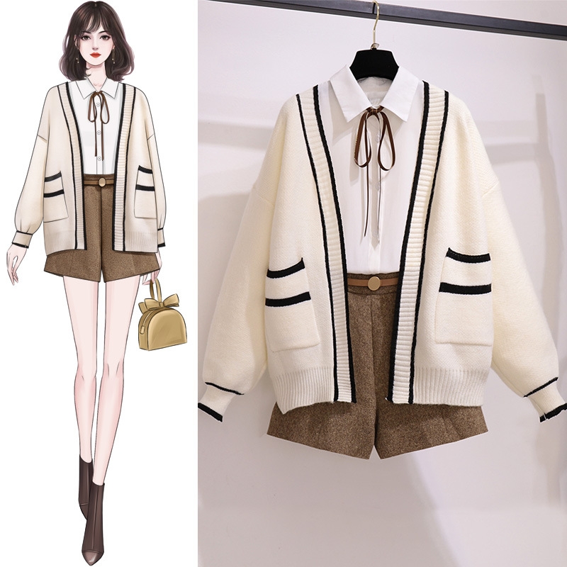 Áo khoác len nữ Cardigan Quảng châu chất liệu len lông thỏ kẻ viền siêu xinh Gen J