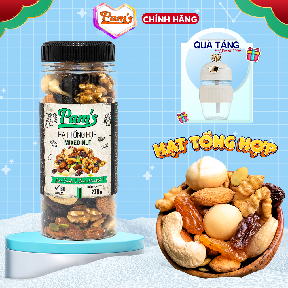 Hạt dinh dưỡng mix 6 siêu hạt & nho khô Pams 540g - Macca, Hạnh Nhân, Nhân Óc Chó, Hạt Điều, Hạt Bí, Nho Khô