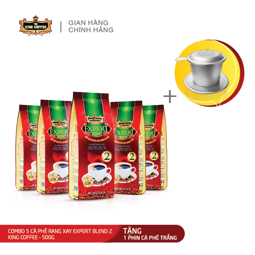 Combo 5 Cà phê rang xay Expert Blend 2 KING COFFEE - Túi 500g + Tặng 1 Phin pha cà phê trắng