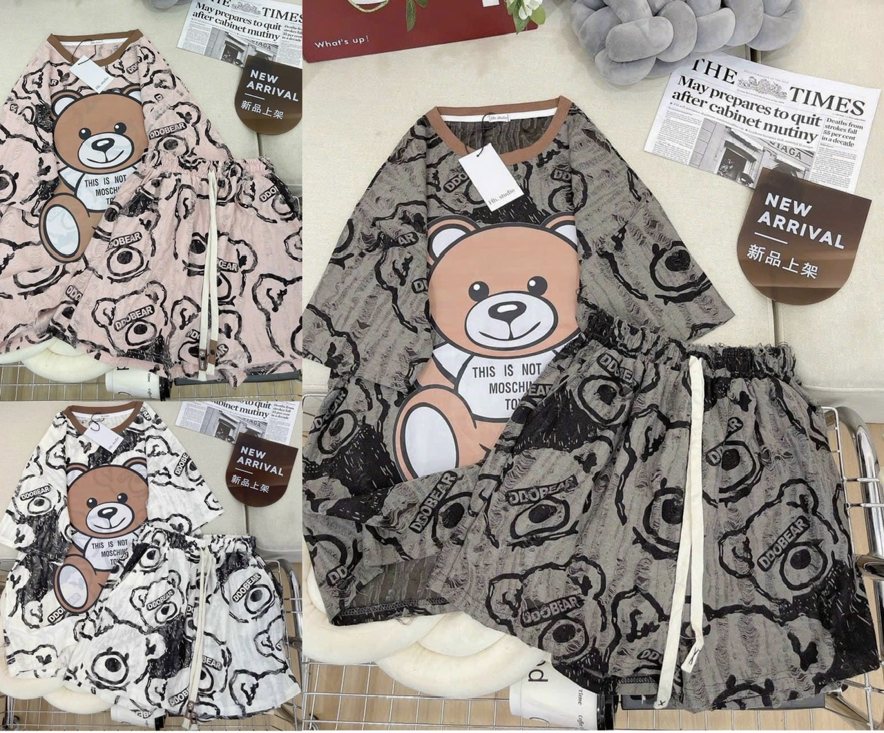 Sét bộ đùi kèm áo tay ngắn cổ tròn họa tiết ép gấu siêu cute