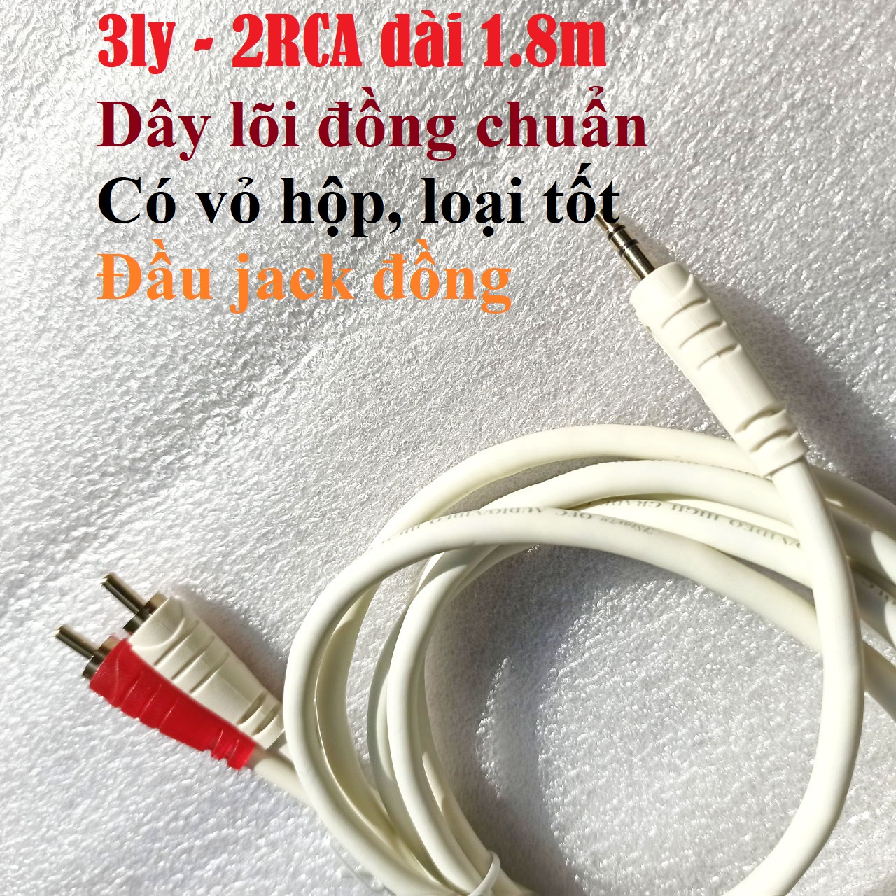 Dây 3ly ra 2 đầu rca dài 1,8m dây 3.5mm ra bông sen, dây 3 ly ra rca bông sen, dây 3 li ra 2 hoa sen
