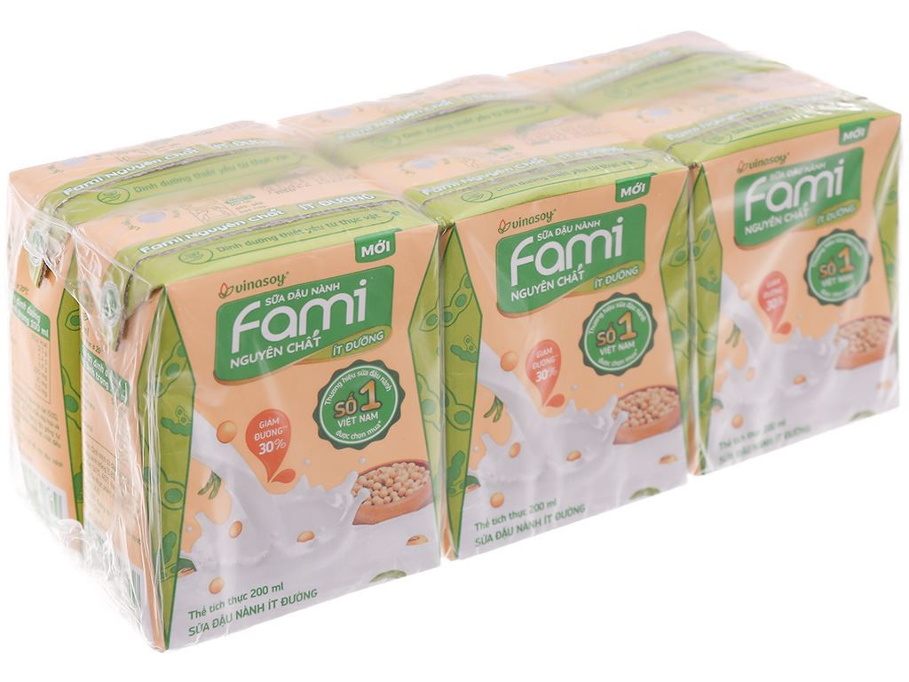 Lốc 6 hộp sữa đậu nành nguyên chất ít đường Fami 200ml
