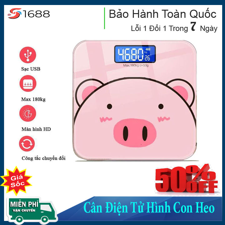 Cân Điện Tử Sức Khỏe Màn Hình LED Mini Hình Chú Heo Xinh Xắn - Cân Điện Tử Gia Đình