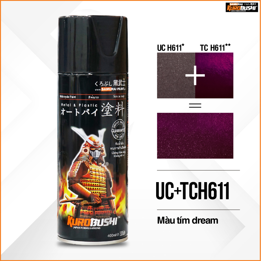 Combo sơn xịt samurai kurobushi - màu tím dream honda uc+ tc h611 chuyên dùng cho xe máy