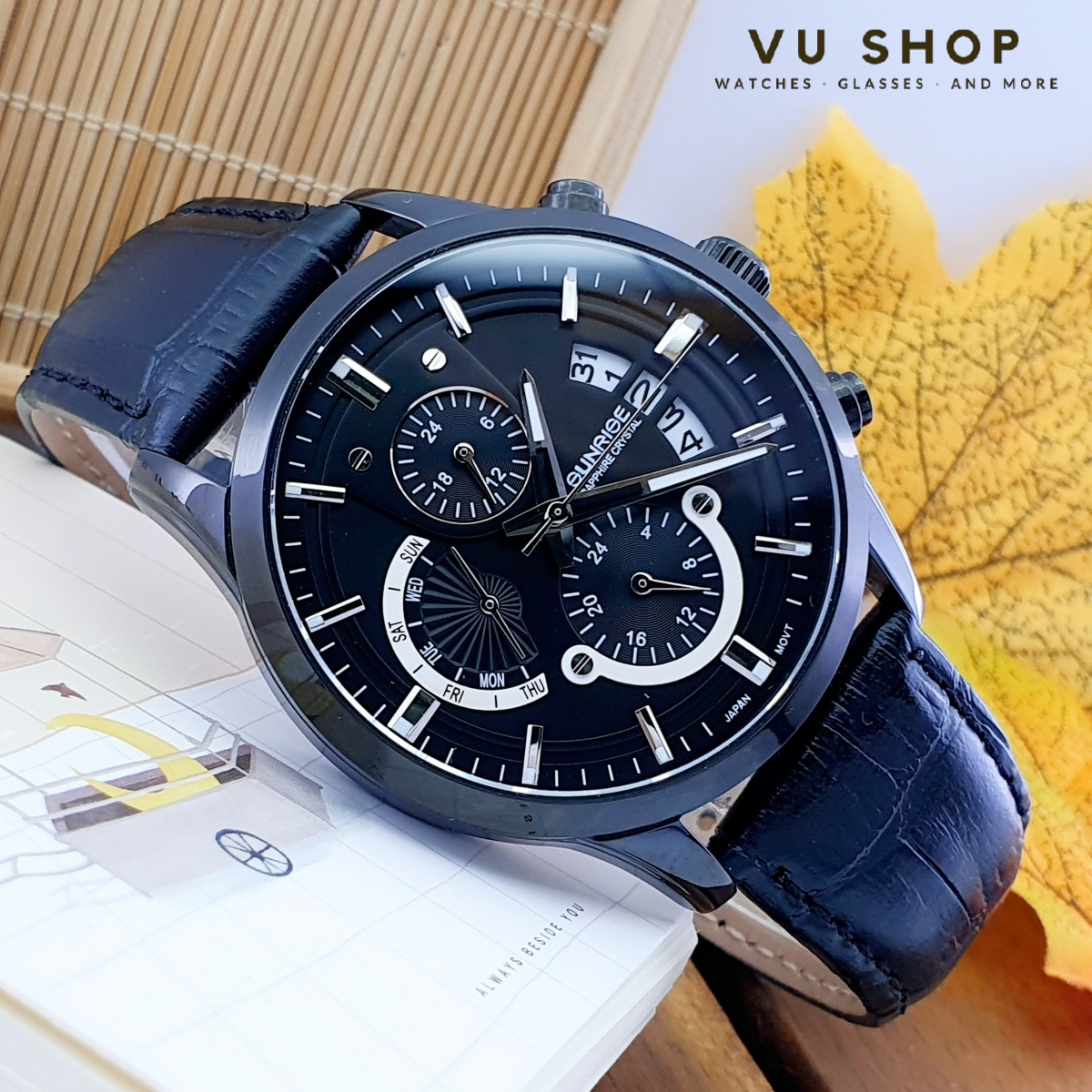 Đồng hồ nam sunrise 1166sa dây da - kính sapphire