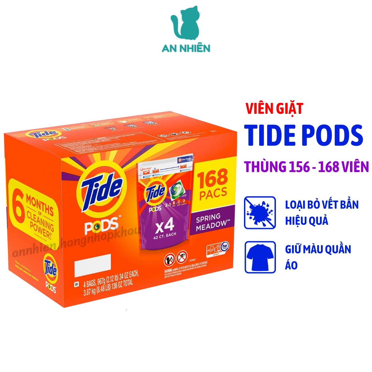 Viên giặt quần áo Tide Pods Mỹ thùng 168 viên - Hàng nhập khẩu