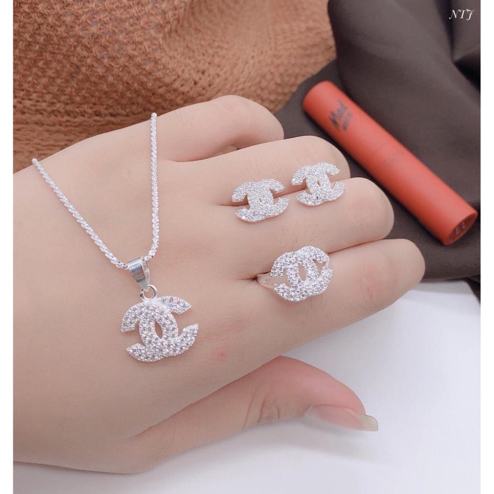 [Hoàn Tiền 20%] Bộ trang sức bạc thật nữ 3 món nhẫn  dây chuyền bông tai chữ X thời trang chất liệu chuẩn bạc ta cao cấp các họa tiết sắc sảo-JQN gian hàng chính hãng cam kết Bạc chuẩn Chất lượng không lo đen xỉn