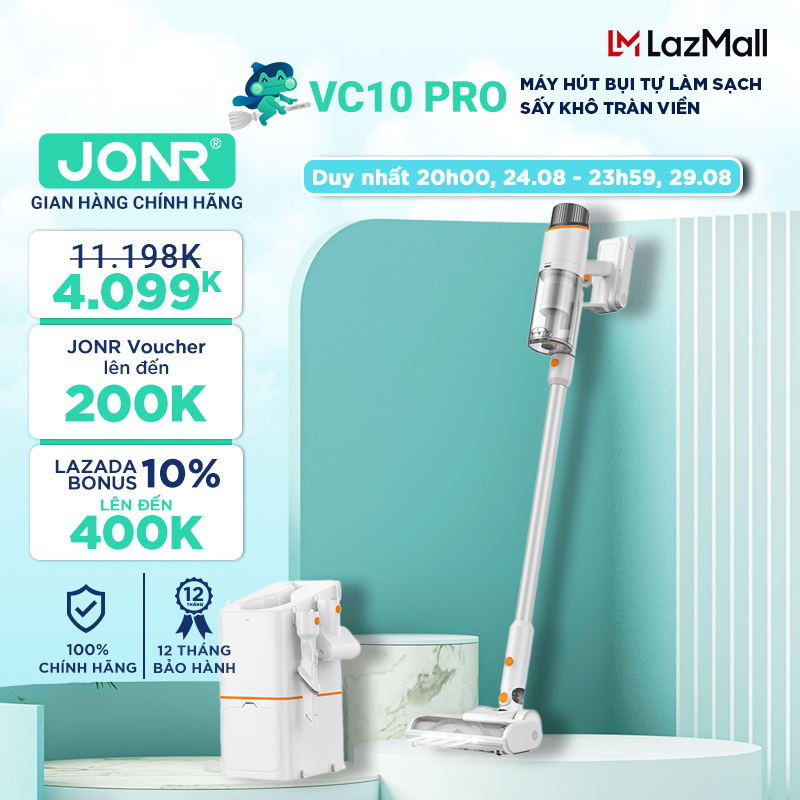 Máy hút bụi cầm tay không dây đa năng 3in1 JONR VC10 Pro lực hút cực mạnh 170AW có trạm sạc tự vệ sinh
