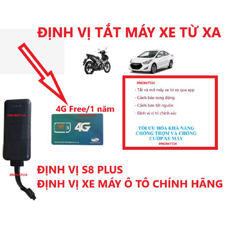 (BH 1 năm) Định vị xe máy,ô tô S8, S8 plus định vị chính xác vị trí  dochoixemay