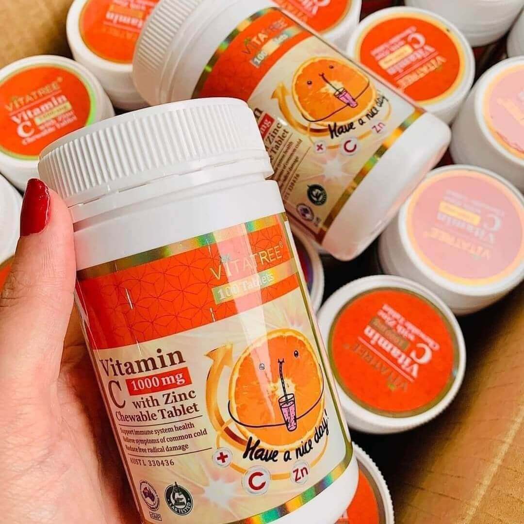 [ SALE DATE T09/24] Viên Nhai Vitamin C Hỗ Trợ Tăng Đề Kháng Vitatree Vitamin C 1000mg + Zinc Hộp 100 Viên Của Úc - DrShop