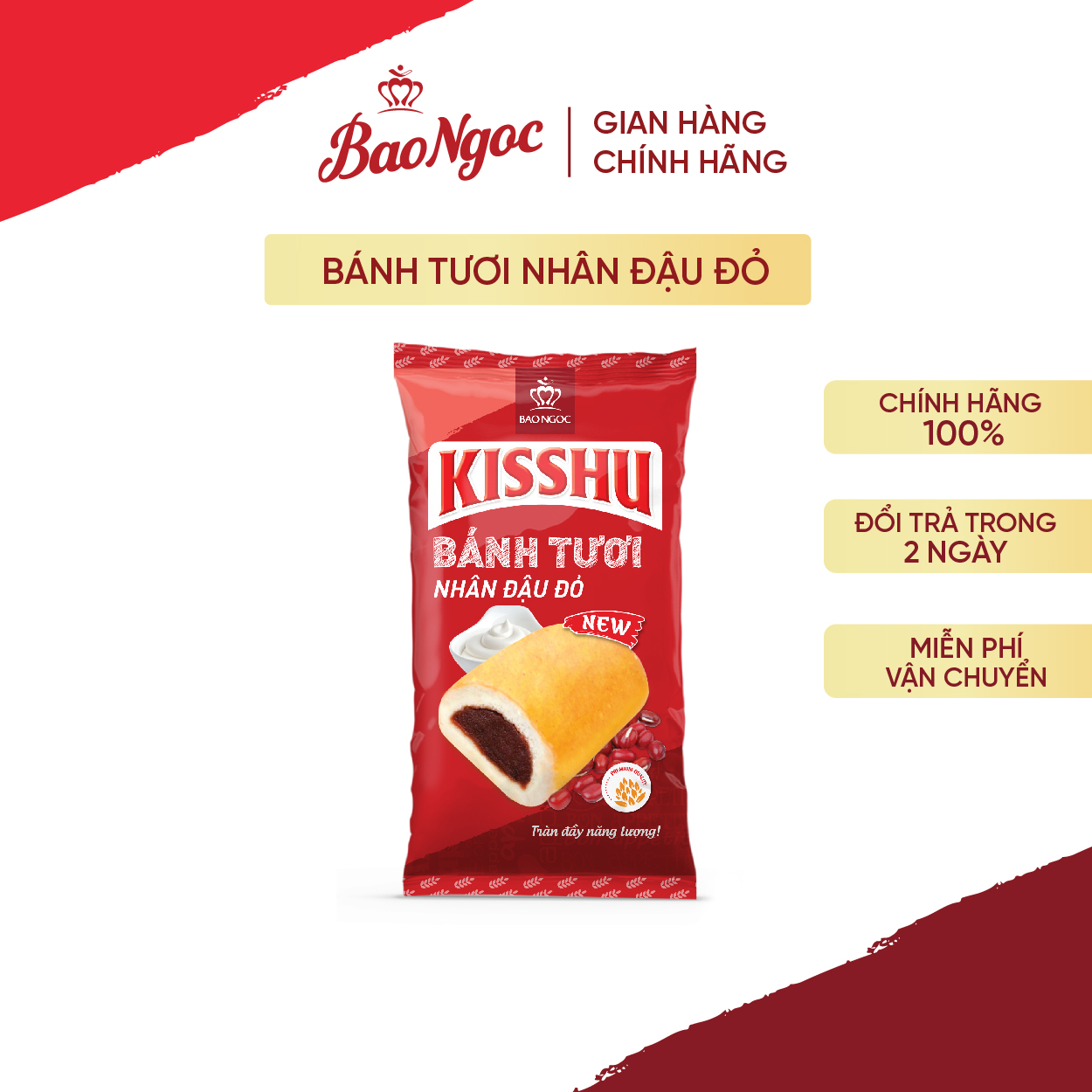 Combo 10 tặng 3 Bánh tươi Kisshu nhân đậu đỏ 50g Bảo Ngọc