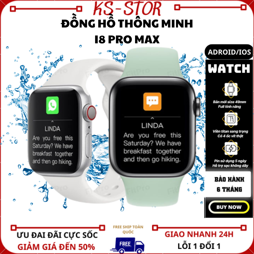 Đồng hồ thông minh I9 ProMAX , Smart watch Đồng Hồ I8 ProMAX Pro Max Màu Đen Trắng Đồng hồ thông minh I8 ProMAX ProMax nghe gọi, theo dõi sức khỏe Đồng hồ Thông Minh I8 ProMAX Pro Max Smart Watch, Bảo Hành 1 Năm