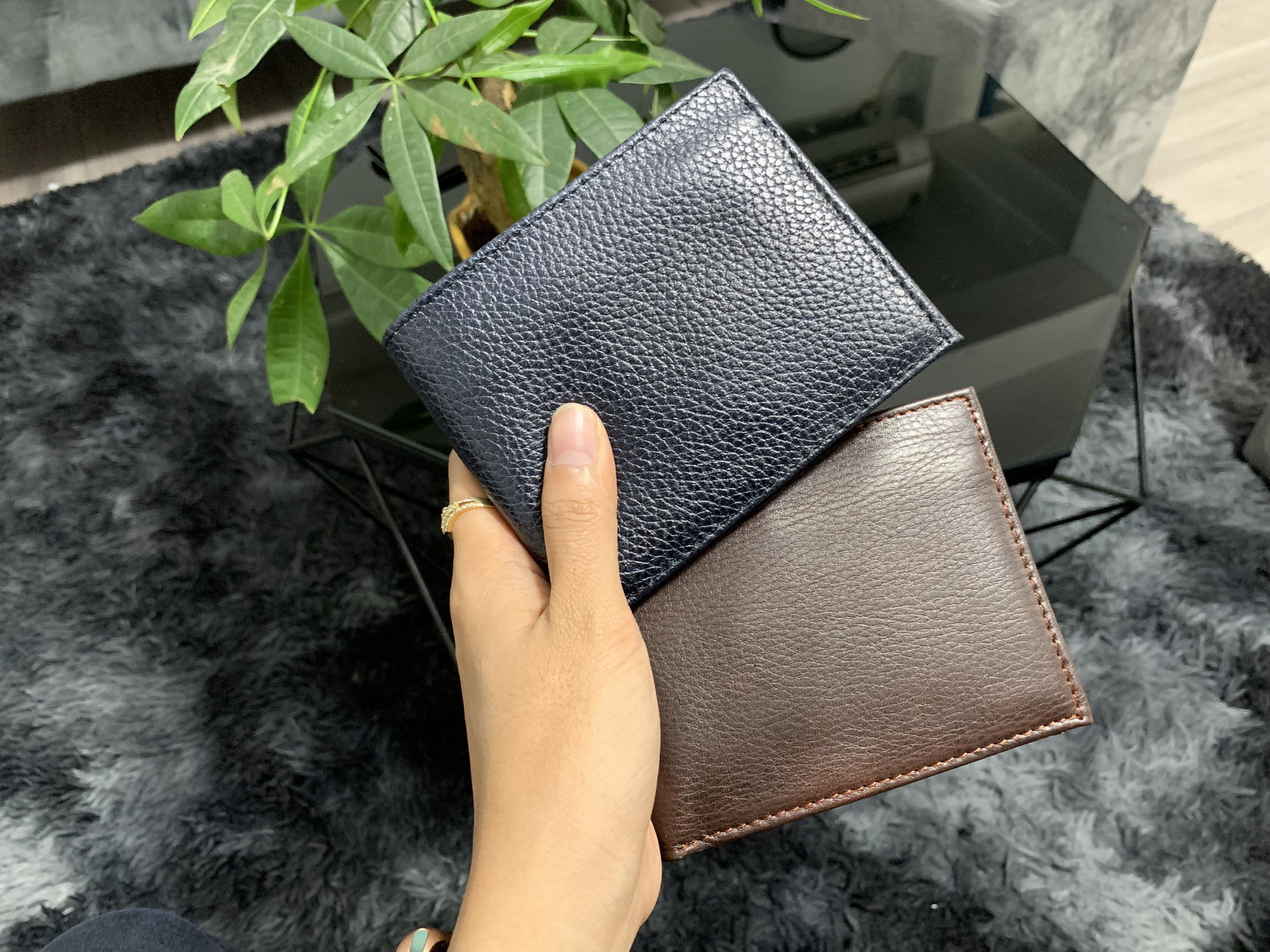 Ví da bò cao cấp cho nam giới, ví da bò mill hạt nhiều ngăn mềm mại có hộp