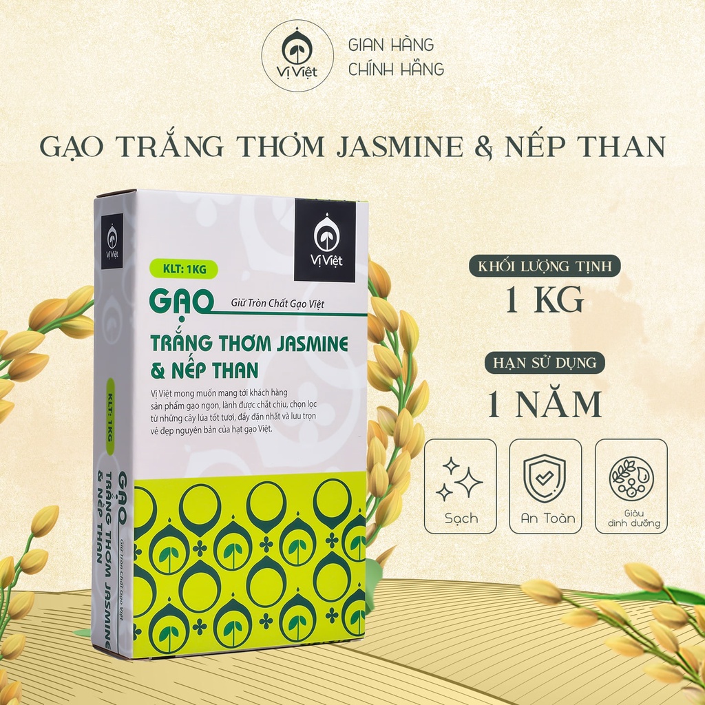 Gạo Trộn Nhị Sắc VỊ VIỆT ( Gạo Trắng Thơm Jasmine, Gạo Nếp Than) Gói 1 Kg, Ngon Miệng Dễ Nấu, Tốt Cho Sức Khỏe