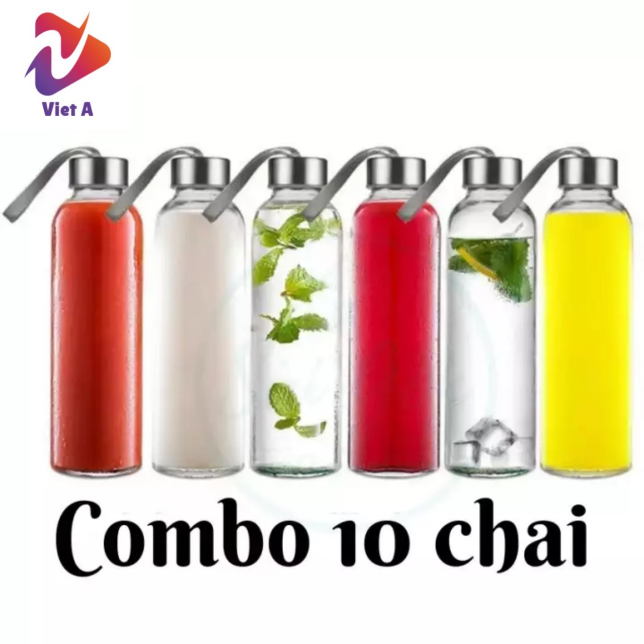 Combo 10 Bình chai thủy tinh 500ml có quai xách