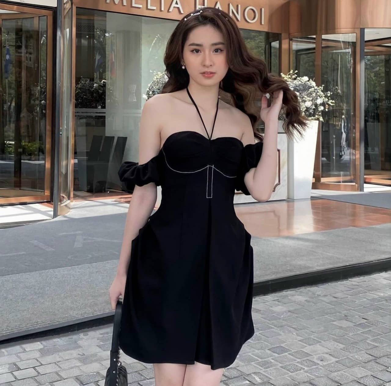 [Mẫu Mới]Đầm nữ kiểu dáng phối dây thiết kế dáng xòe trễ vai sang trọng thời trang HARI