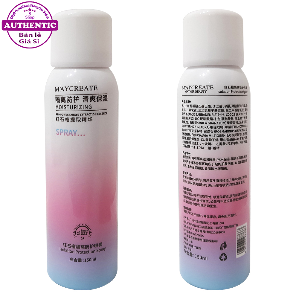 Xịt chống nắng trắng da maycreate 150ml spf35