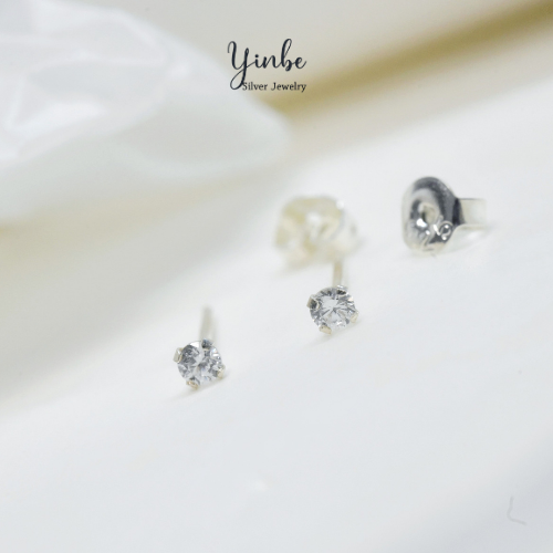 Bông tai nụ đá bông tai bạc bông tai đính đá 2mm Yinbe Silver