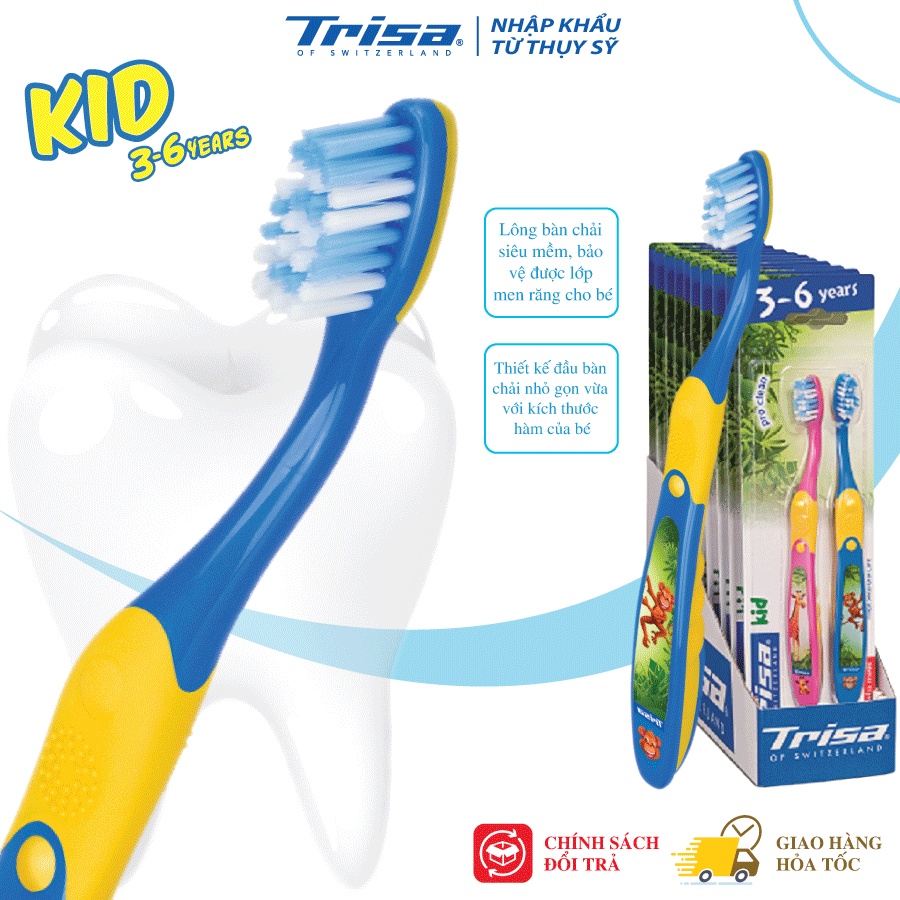 Vỉ đôi bàn chải đánh răng trisa kid duo bàn chải dành cho trẻ em ở độ tuổi từ 3 - 6 tuổi