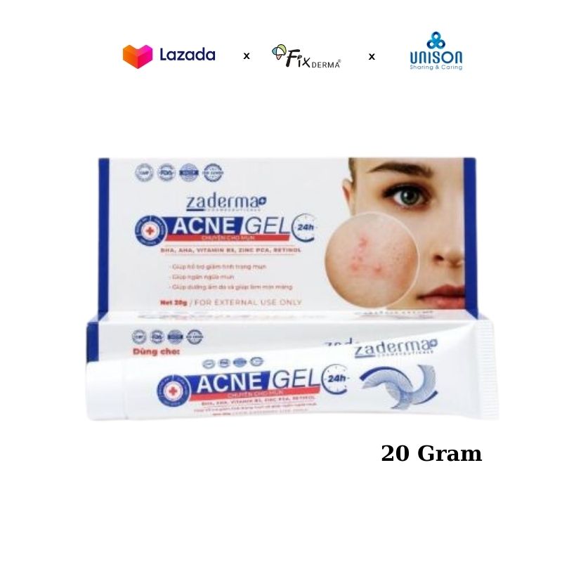 Kem bôi mụn 20g giảm mụn ẩn mụn đầu đen ngừa mụn mờ sẹo Zaderma Ance Gel 24h Fixderma Việt Nam