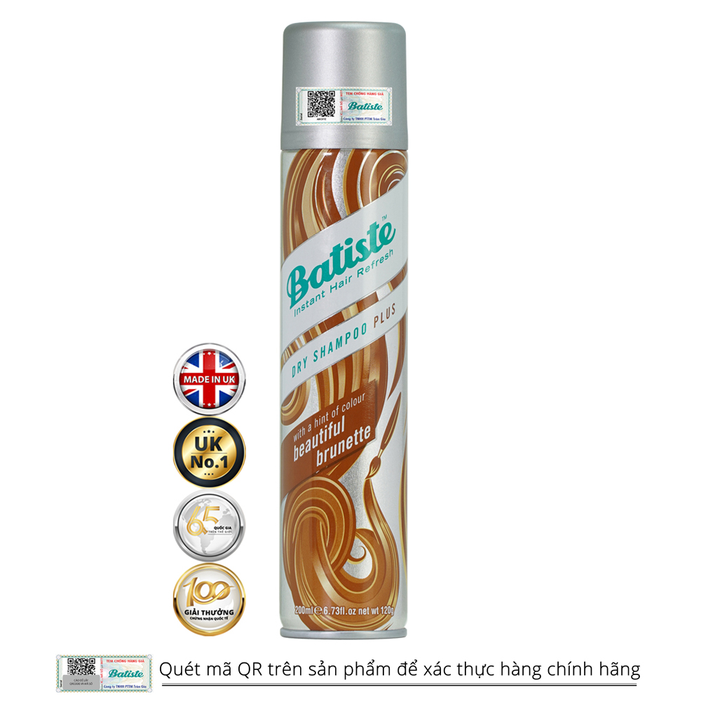 Dầu Gội Khô Batiste Dành Cho Tóc Nâu - Batiste Dry Shampoo Plus With A Hint Of Colour Beautiful Brunette 200ml