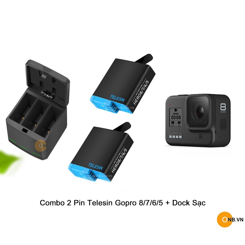 Combo pin telesin gopro 8 và 7 kèm hộp sạc 3 pin type-c