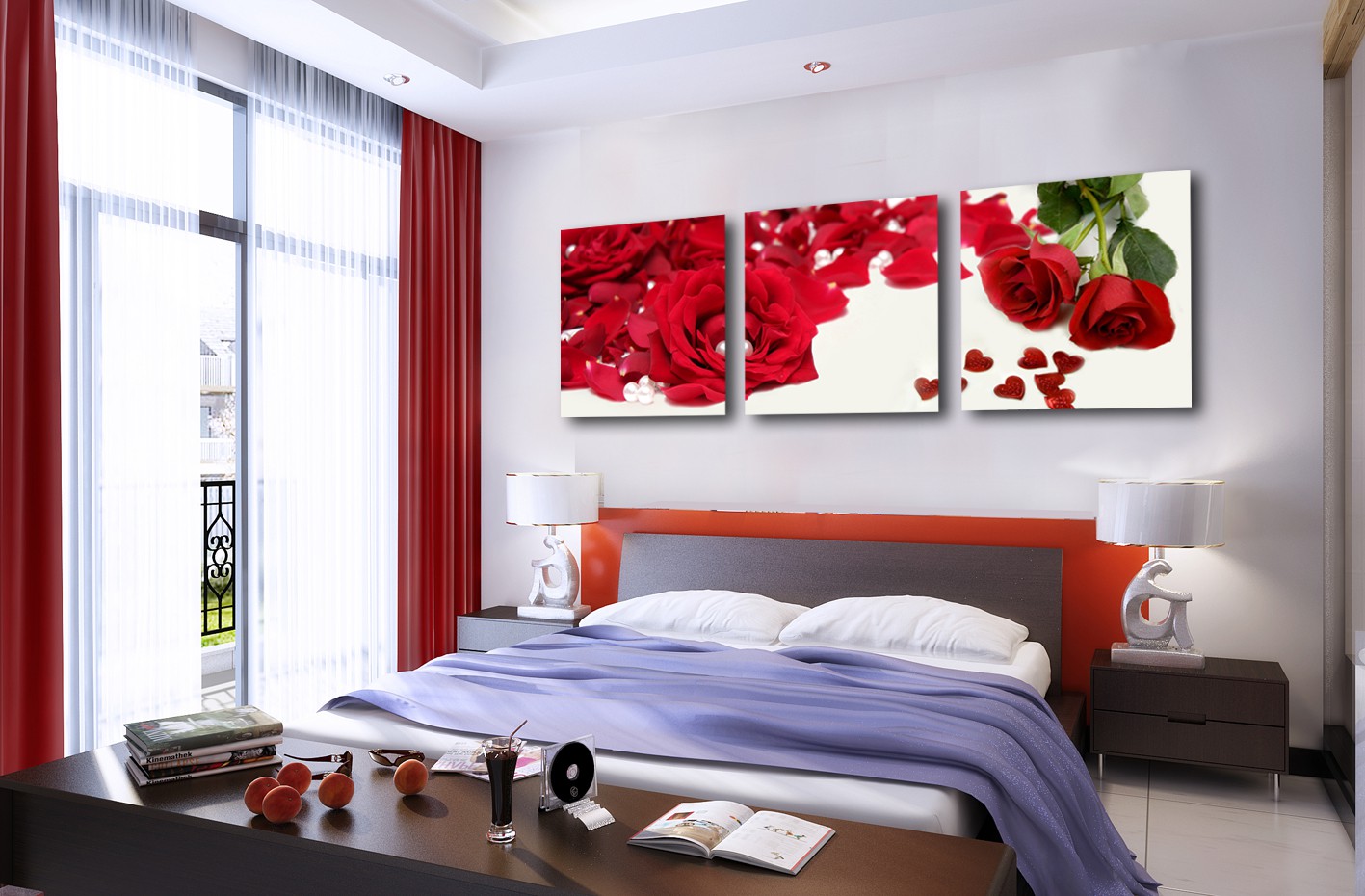 Tranh gỗ bộ ghép hoa hồng đỏ thắm, tranh gỗ bộ ghép treo tường phòng khách, tranh bộ ghép Q6D12-HH00172