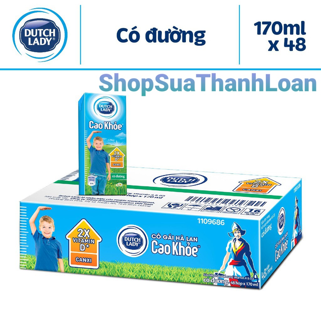(HSD T11-2024) Thùng 48 Hộp Sữa Cô gái Hà Lan Cao Khỏe Có Đường 170ml.