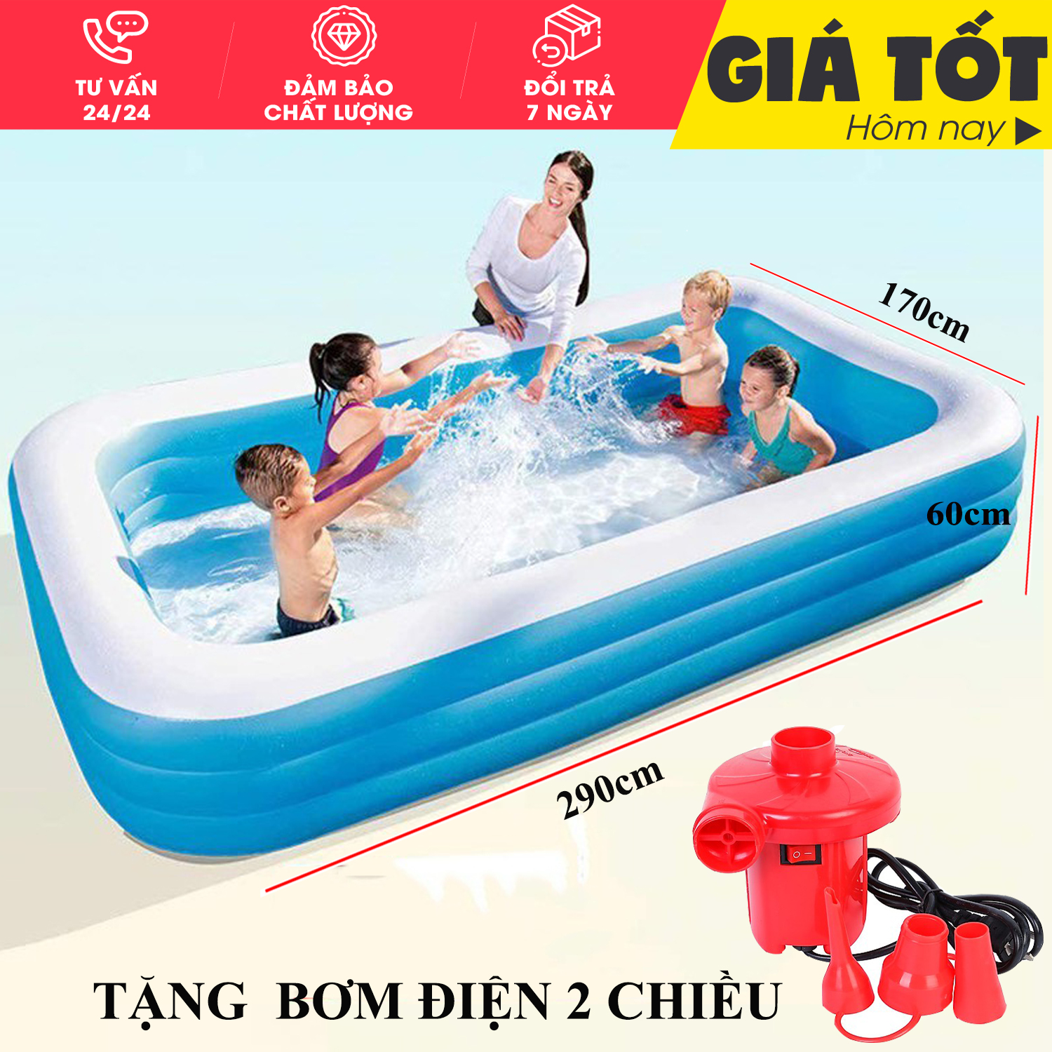 Bể bơi phao 3 tầng cao cấp cho gia đình -Mẫu mới 2019, bể bơi loại to, dày dặn