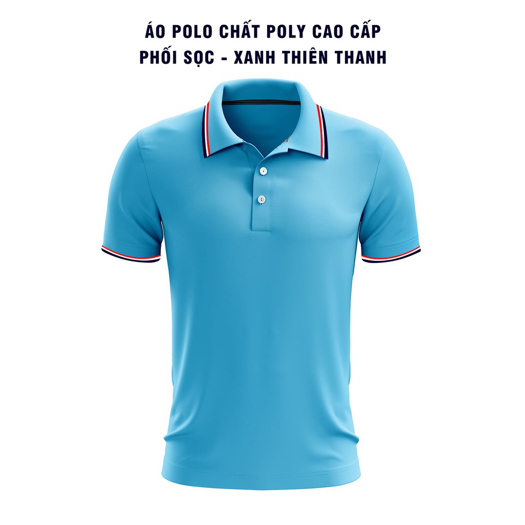 Áo polo chất poly phối sọc - thiên thanh bt5